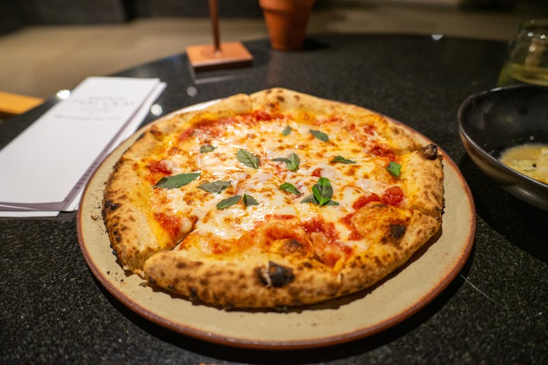 Margherita pizza with fresh mozzarella and basil