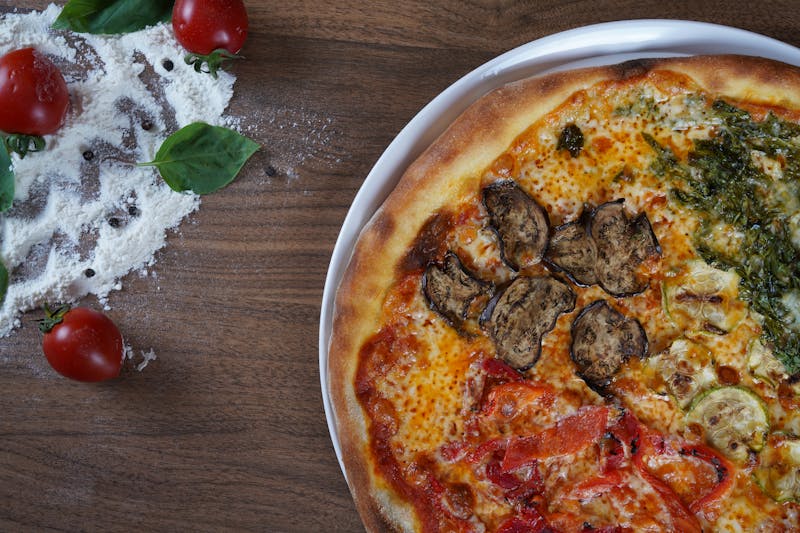 Roasted vegetable pizza with courgette and aubergine