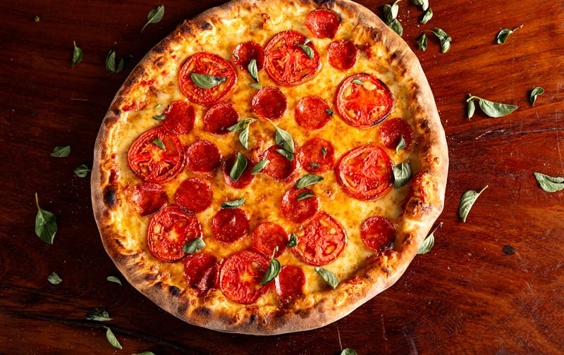 Pepperoni pizza fresh from the oven