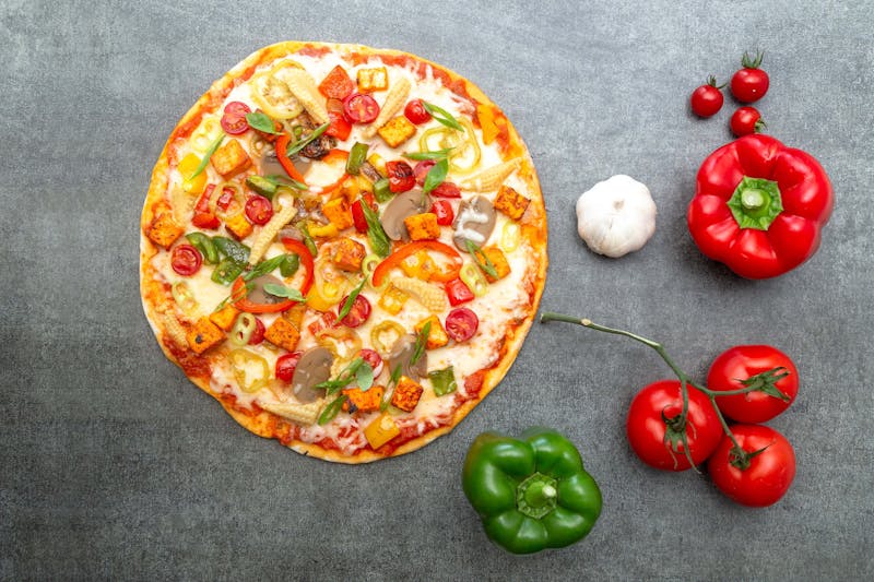 Veggie supreme pizza with colourful vegetables